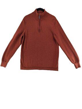 Joseph Abboud Sweater Mens Sz Medium Rust Brown Merino Wool Pullover Quarter Zip